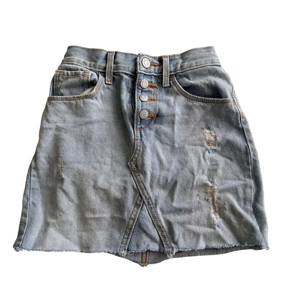 Old Navy Girls Distressed Light Wash Jean Skirt Size 8